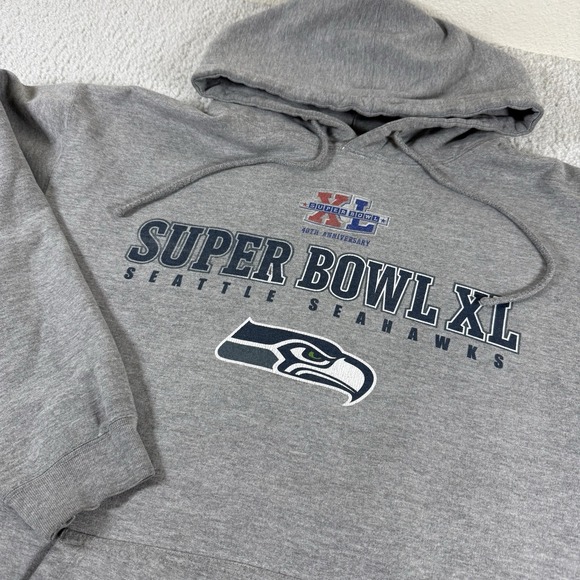 Reebok Seattle Seahawks Super‎ Bowl XLHoodie Mens Large Gray 2006 Pullover NFL - Picture 1 of 9